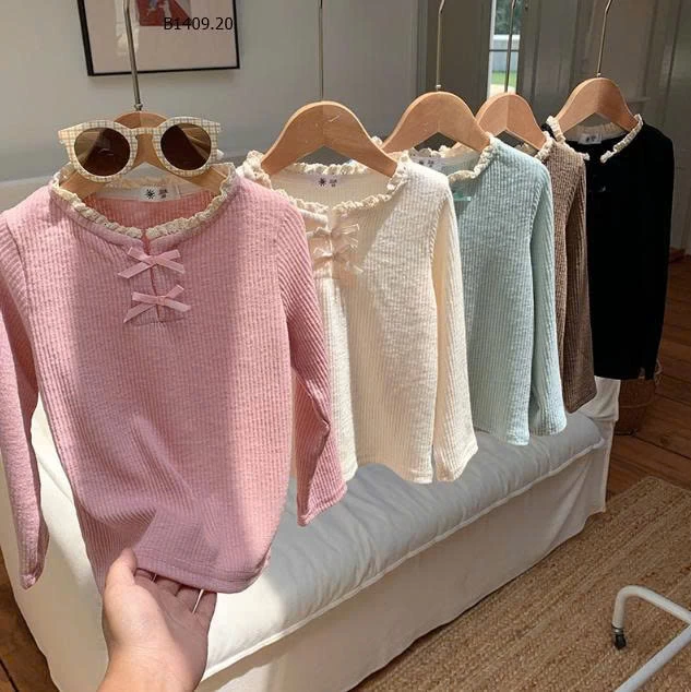 Áo thun họa tiết lưới nơ xinh xắn cho bé-Giá sỉ 107k