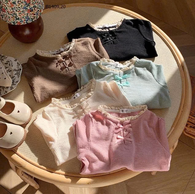 Áo thun họa tiết lưới nơ xinh xắn cho bé-Giá sỉ 107k