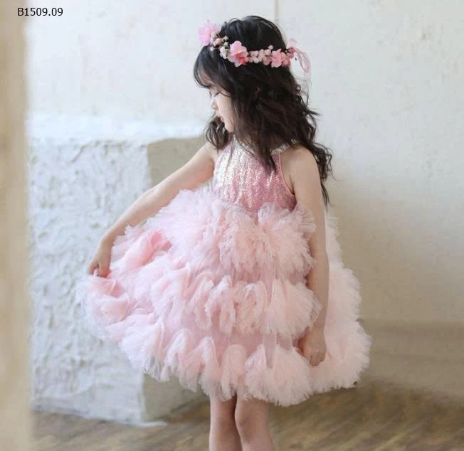 Váy công chúa cổ yếm màu hồng cho bé gái-Giá sỉ 358k