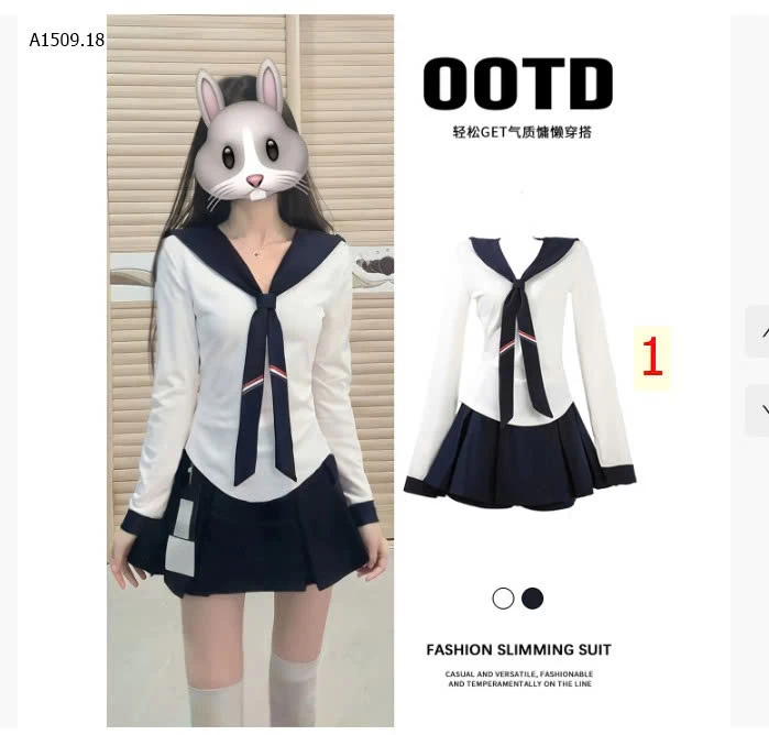 Áo sơ mi cổ xanh navy màu trắng phong cách đại học mix chân váy-sỉ áo giá 230k chân váy giá 190k