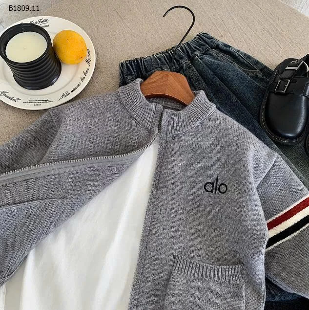 Áo len ALO xám khóa kéo -Giá sỉ Sz 90-120: 173k Sz 140-160:187k 