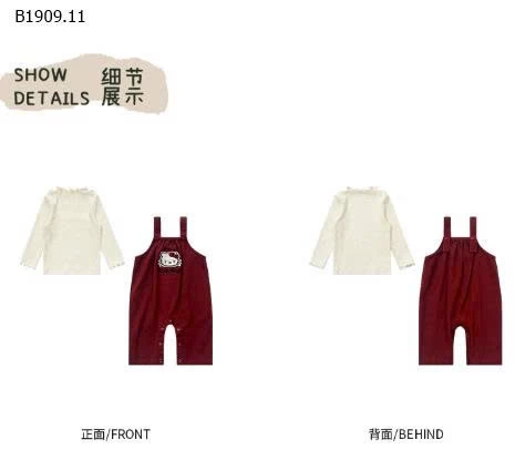 SET 2 MÓN ÁO THUN + YẾM CHẤM BI HELLO KITTY CHO BÉ-Giá sỉ 279k