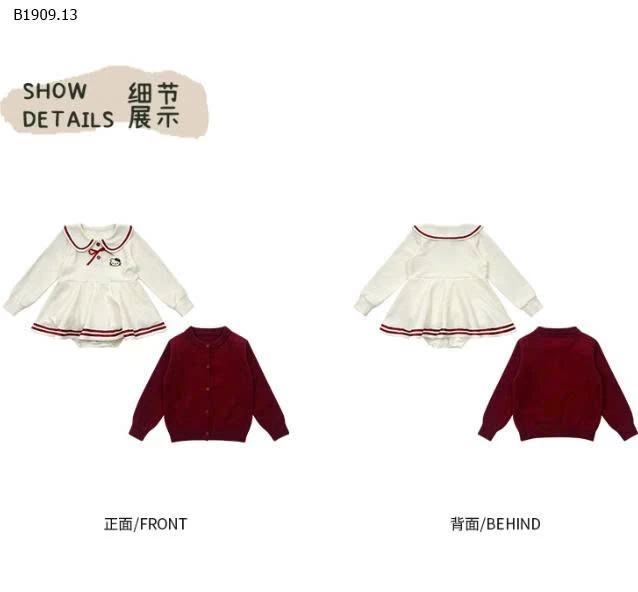 SET VÁY MIX CARDIGAN MÈO KITTY BG-Giá sỉ áo: 183k  váy: 197k 