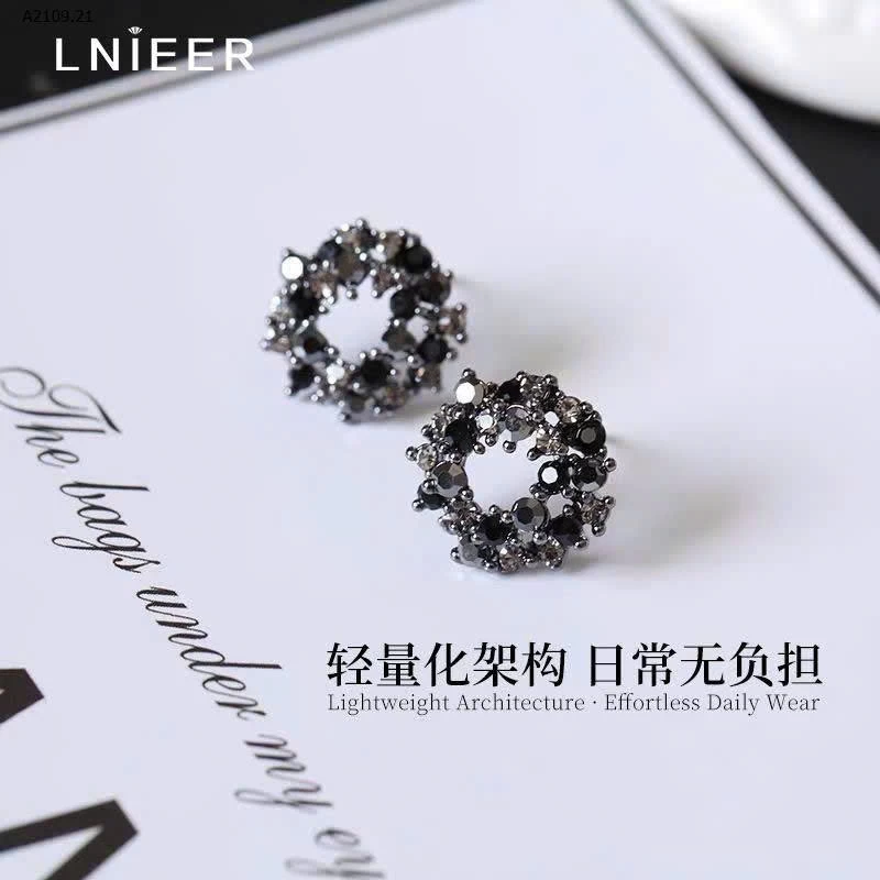 BÔNG TAI VÒNG ĐÍNH ĐÁ ĐEN LNIEER  - sỉ 108k