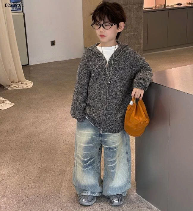 ÁO KHOÁC LEN CÓ MŨ CHO BÉ-Giá sỉ  áo  giá 212k  quần  giá 199k