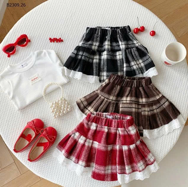 CHÂN VÁY  KẺ CARO PHỐI REN -Giá sỉ 118K