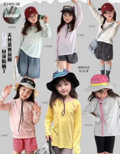 Áo thun tay dài chống nắng chất liệu cotton Tencel Lyocell của AMBB -Giá sỉ  size 90-150 giá  92k size 160 giá 100k size 170 giá 110k