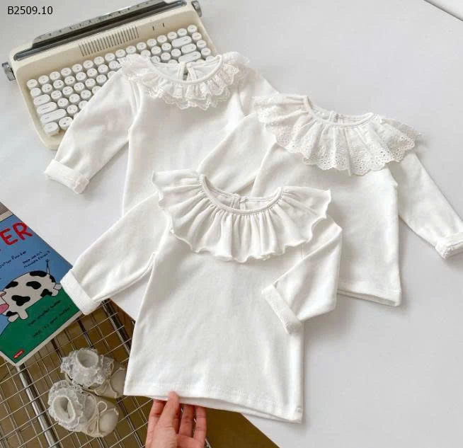 Áo thun cổ ren dài tay màu trơn cho bé - sỉ 110k