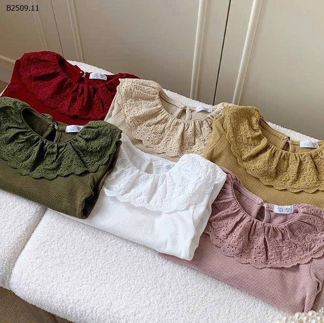 Áo sơ mi dài tay cổ búp bê nhún bèo cho bé - sỉ 108k 