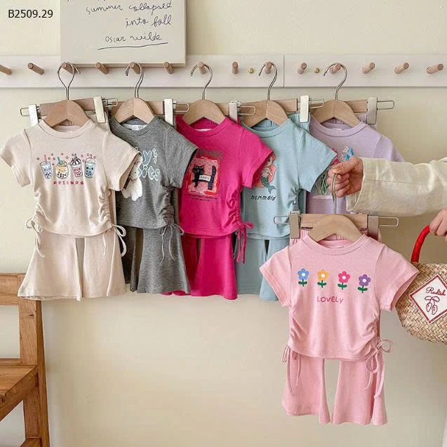 Bộ đồ công chúa quần ống loe tay ngắn nơ eo cho bé - sỉ 126k/bộ 