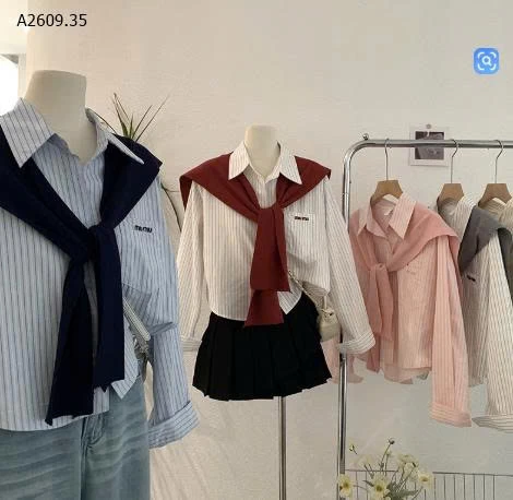 ÁO SƠ MI KẺ KÈM KHĂN SIÊU XINH- sỉ 205k