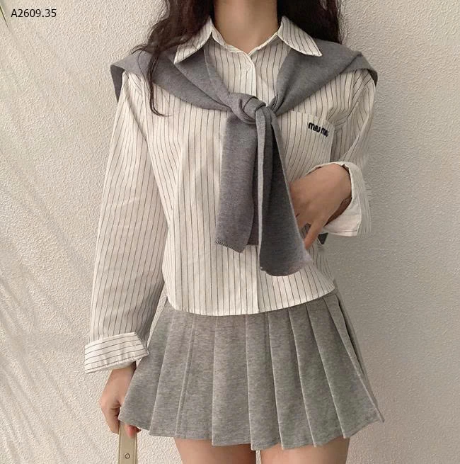 ÁO SƠ MI KẺ KÈM KHĂN SIÊU XINH- sỉ 205k