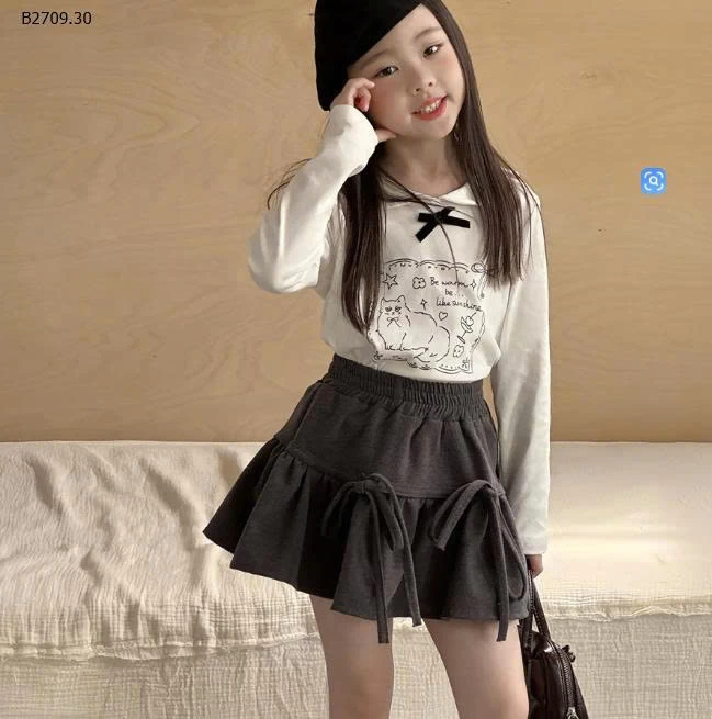 Áo thun nơ cổ búp bê Hàn Quốc mùa thu công chúa Yuyu cho bé -Giá sỉ 135k