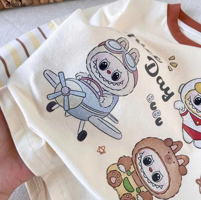 ÁO THUN GIẢ 2 LỚP TAY KẺ LABUBU-Giá sỉ 88k