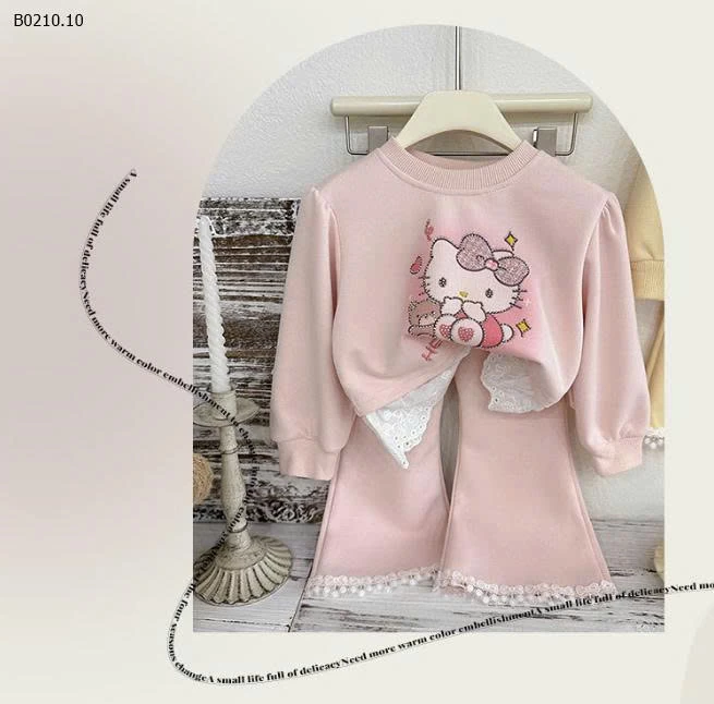 SET ÁO HELLO KITTY MIX QUẦN ỐNG LOE BG-Giá sỉ 209k