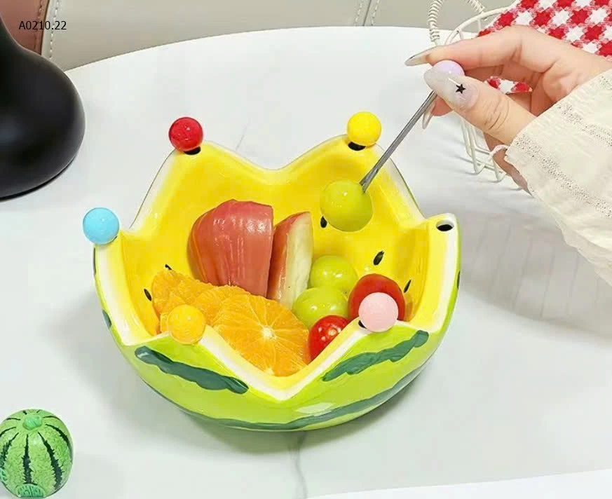 Bát dưa hấu sứ- Giá sỉ 155k set ( gồm 1 bát + 6 nĩa ăn hoa quả )