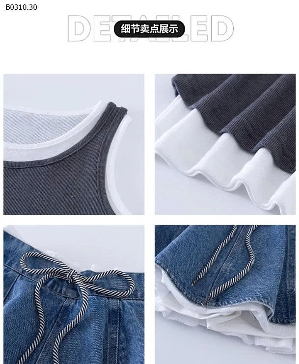 SET ÁO SÁT NÁCH MIX CV JEAN BÉ GÁI -Sỉ giá  áo: 132k  cv: 195k 