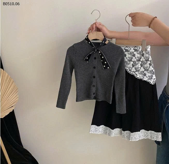 SET ÁO LEN MIX QUẦN SUÔNG PHỐI REN-Giá sỉ 176k/c  áo kèm khăn= quần kèm quây ren