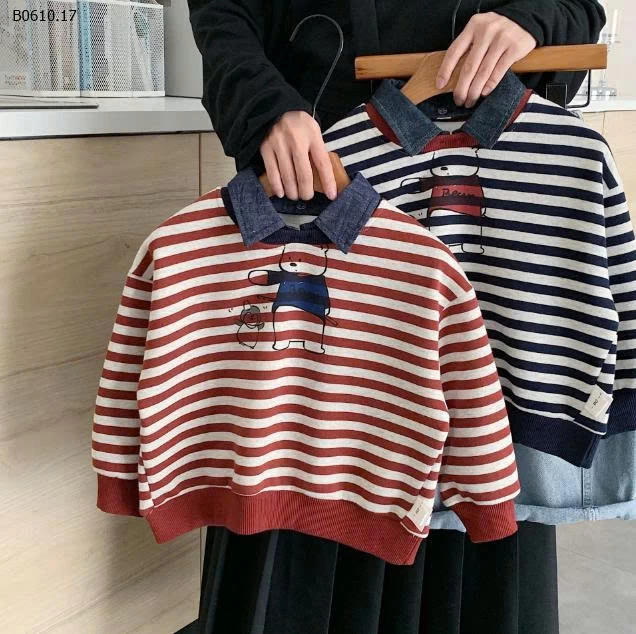 ÁO NỈ KẺ PHỐI CỔ MAIBAO BT-Giá sỉ 170k