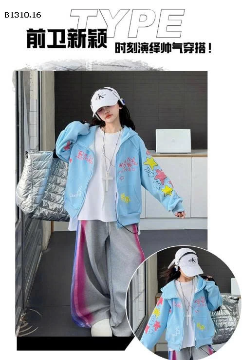 SET ÁO KHOÁC NỈ MIX QUẦN SUÔNG PHỐI MÀU -Giá sỉ áo: 246k  quần: 186k 