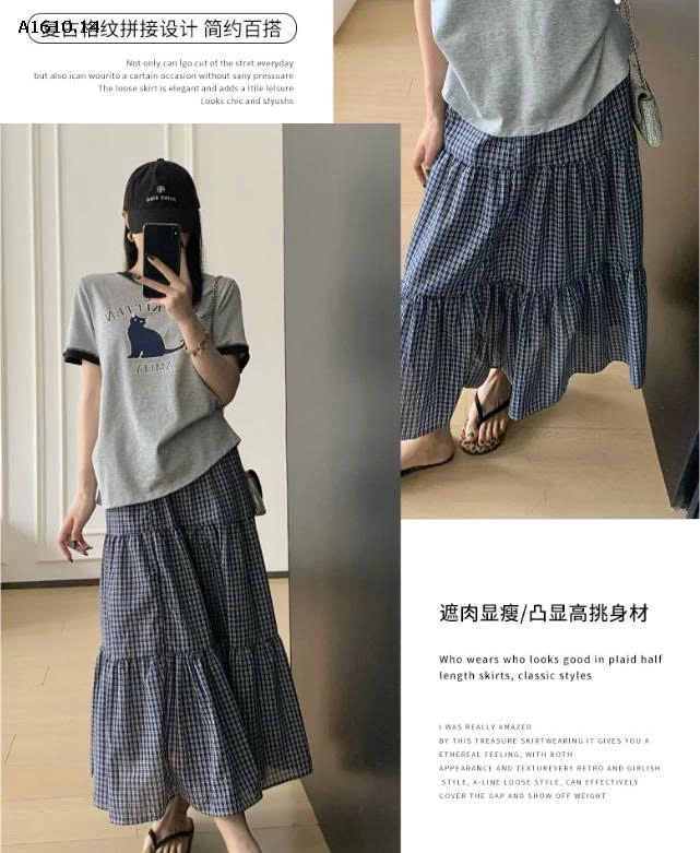  VÁY KẺ CARO DÁNG DÀI PHONG CÁCH RETRO - sỉ 132k