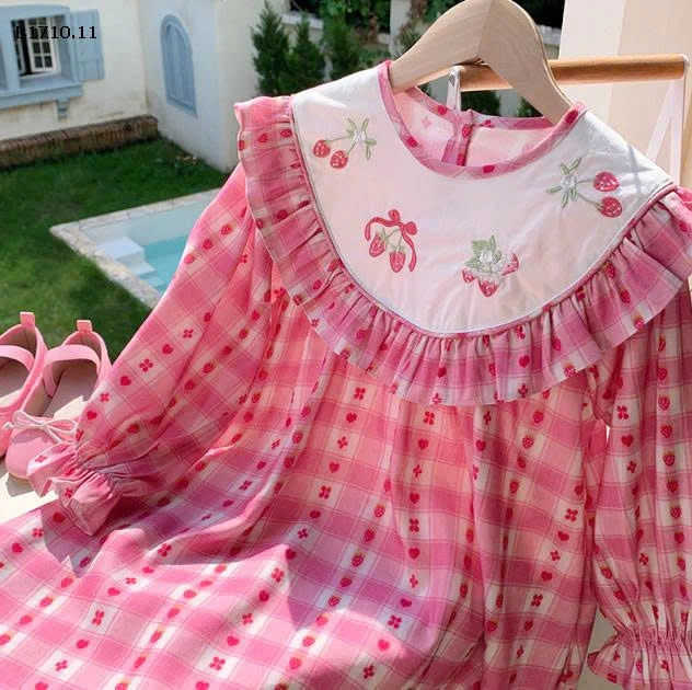 VÁY CARO HỒNG CỔ THÊU DUDU-Giá sỉ 202k