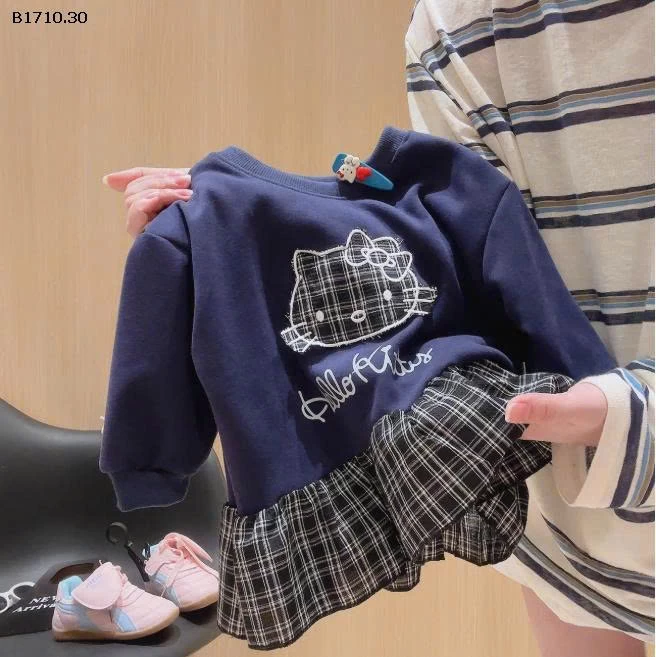 ÁO NỈ PHỐI TẦNG CARO XANH THAN BG -Giá sỉ 82k/1 áo (ko kèm quần )