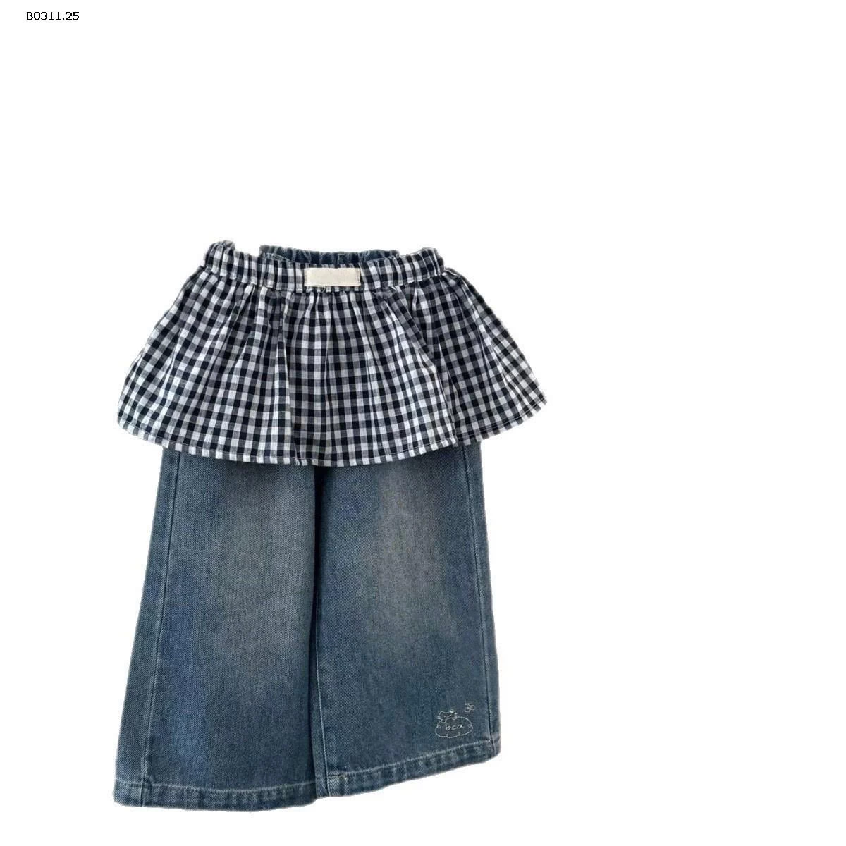 QUẦN JEANS PHỐI VÁY KẺ CARO- sỉ 155k