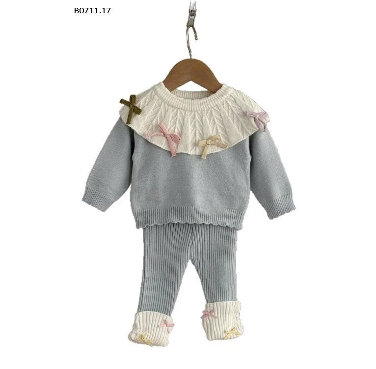 SET ĐỒ LEN CỔ BÚP BÊ KÈM NƠ-Giá sỉ 199k