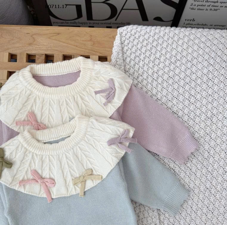 SET ĐỒ LEN CỔ BÚP BÊ KÈM NƠ-Giá sỉ 199k