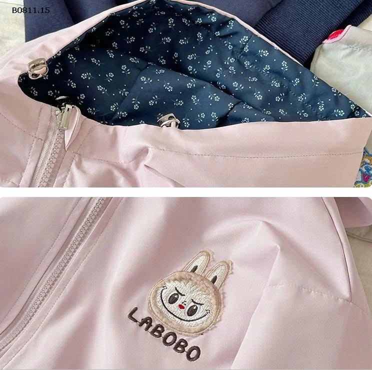 ÁO KHOÁC MŨ 2 MẶT LABUBU CHO BÉ GÁI - sỉ 222k