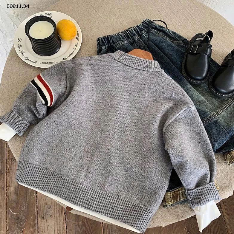 Áo len ALO xám khóa kéo BT -Giá sỉ Sz 90-120: 173k Sz 140-160:187k 