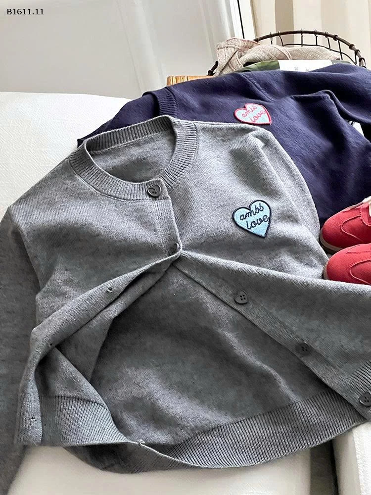 Áo len cardigan họa tiết trái tim nhà Elmo Baby Kids  AMBB-Giá sỉ size 90-150 : 158k sz 160 : 169k