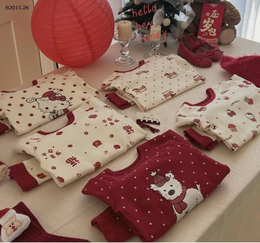 Bộ đồ mặc nhà bằng vải nỉ thu đông cho trẻ em nhà hey honey - giá sỉ  size 90-130 giá 185k size 140-150 giá 205k