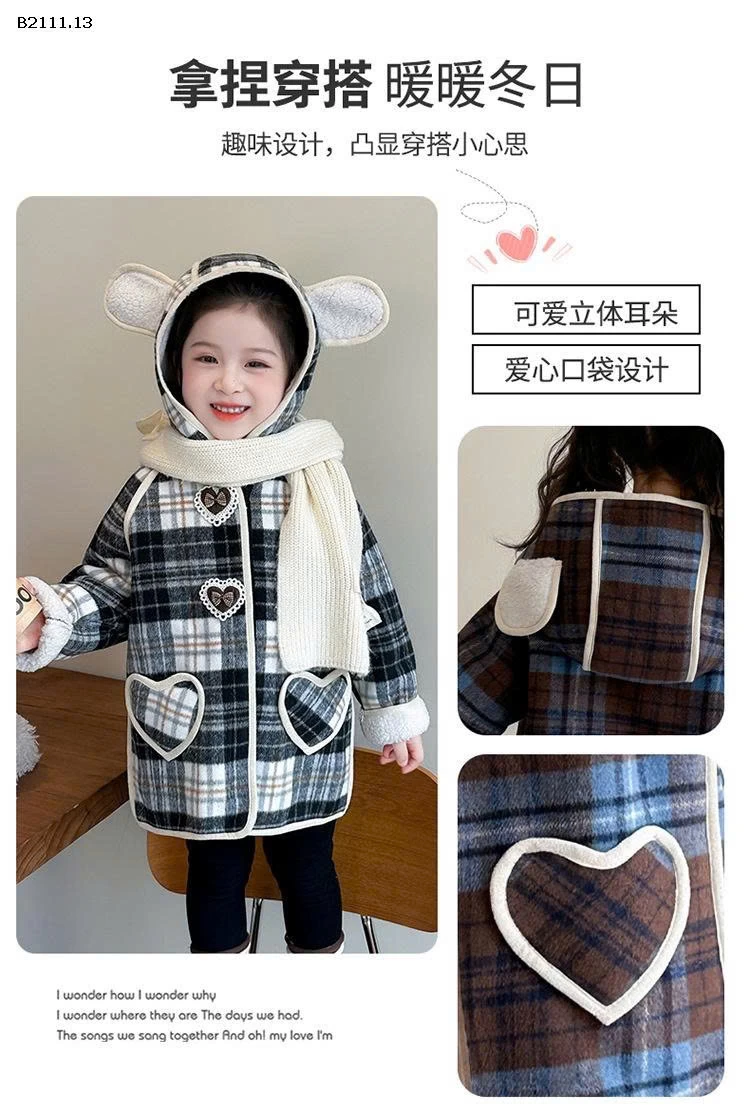 Áo khoác lót lông cừu họa tiết trái tim cho bé gái-sỉ 302k