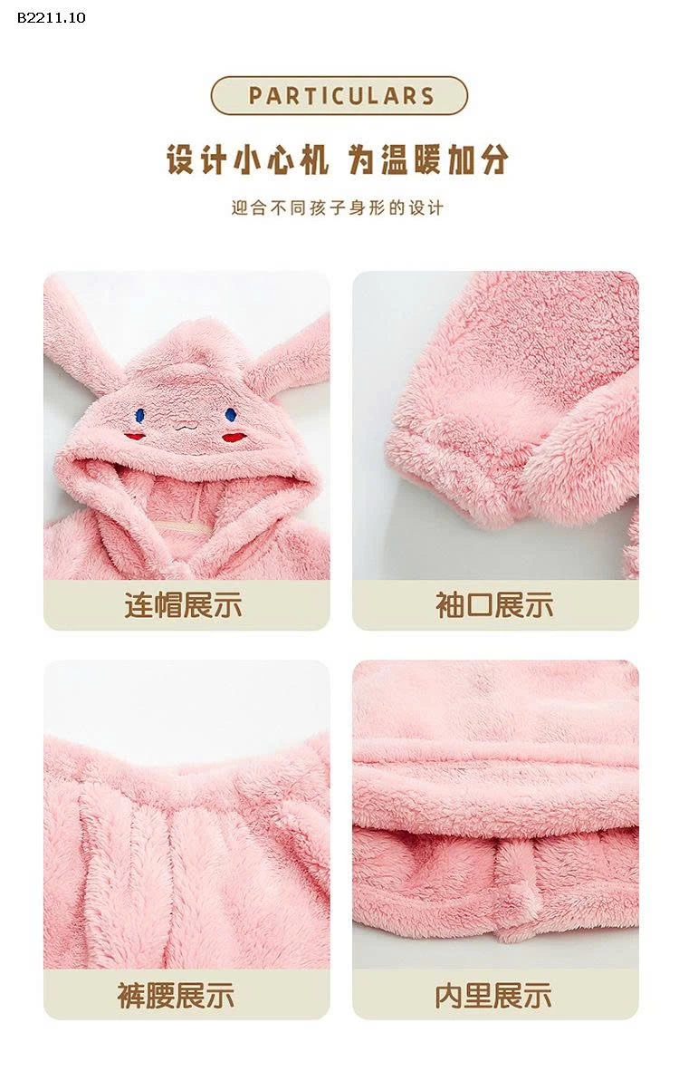 Bộ đồ ngủ bằng vải nỉ san hô cho bé gái thu đông- giá sỉ 253k