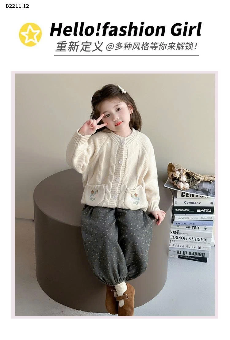  Quần áo len thêu hoa cho bé gái xuân thu- giá sỉ  áo : 205k quần : 165k cả set : 330k