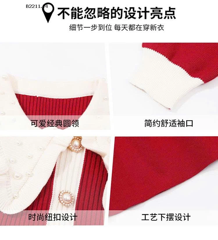 Váy len cổ vuông đính ngọc trai cho bé gái - giá sỉ 220k