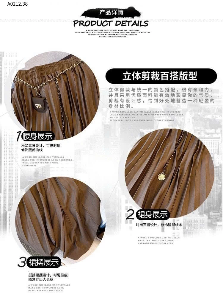 CHÂN VÁY XẾP LY DÁNG DÀI KÈM ĐAI-sỉ 180k