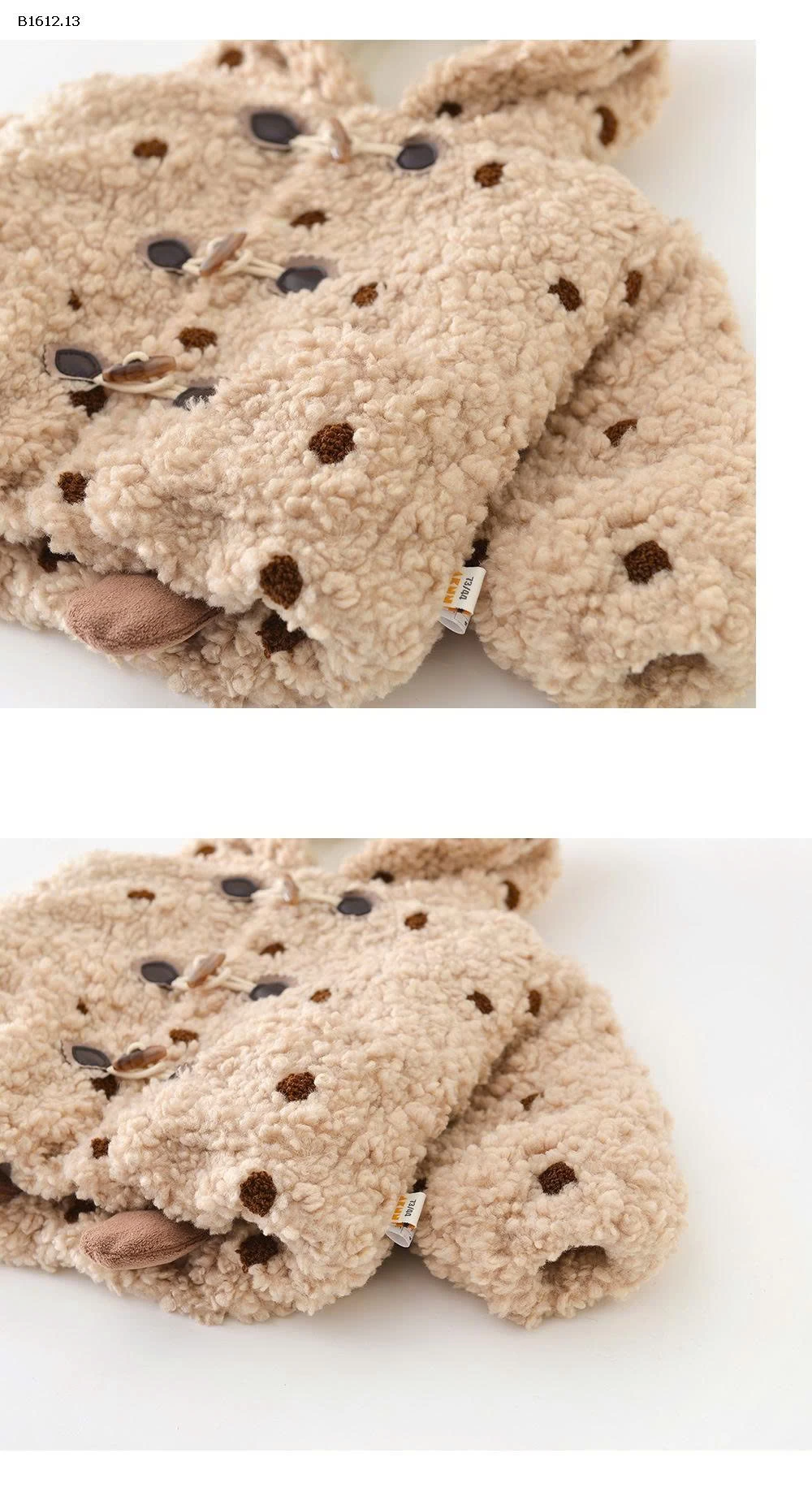 ÁO KHOÁC LÔNG TAI GẤU CHO BÉ - sỉ 330k