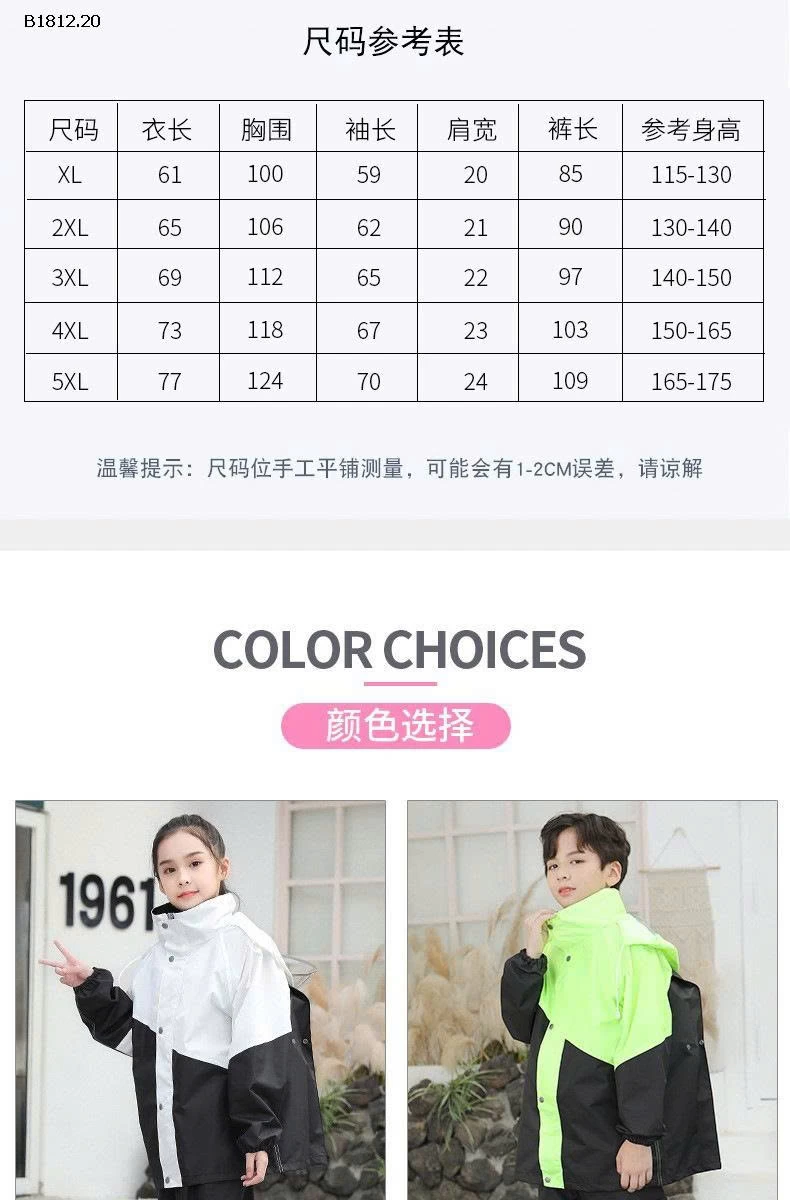BỘ QUẦN ÁO MƯA CHO TRẺ EM- sỉ 215k