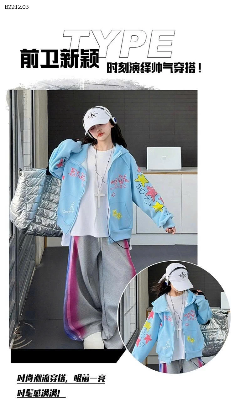 SET ÁO KHOÁC NỈ MIX QUẦN SUÔNG PHỐI MÀU - Giá sỉ áo: 260k quần: 215k