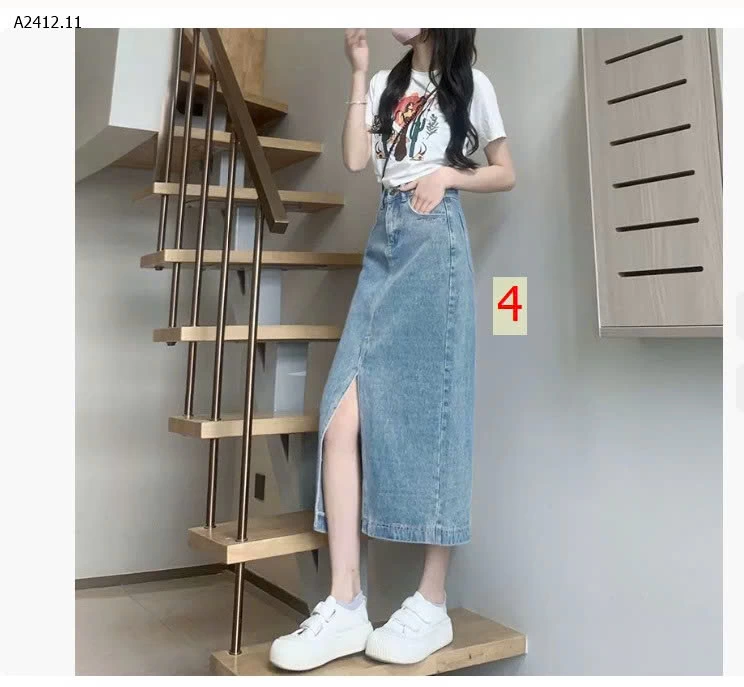 CHÂN VÁY JEAN CHỮ A DÁNG DÀI XẺ TRƯỚC - sỉ 146k
