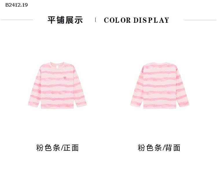 Áo thun dài tay cho bé gái kẻ sọc mùa xuân/thu 2025-Giá sỉ   sz 90-130: 68k  sz 140-170: 83k