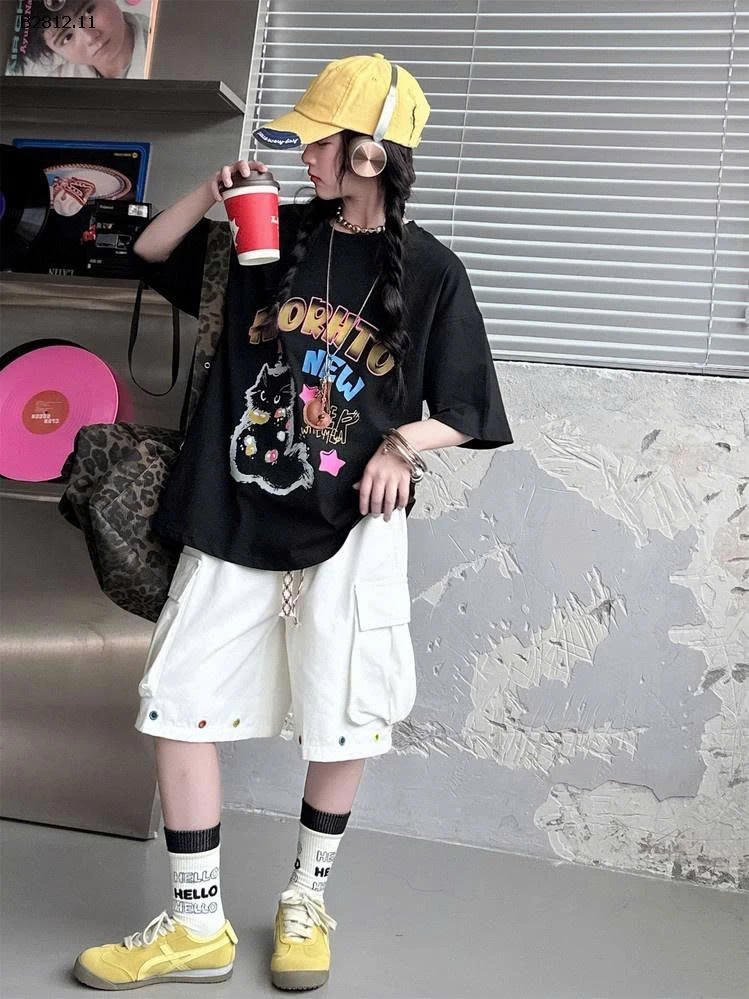 ÁO THUN MÈO MIX SHORT TÁN ĐINH-Giá sỉ áo 145k  quần 206k 