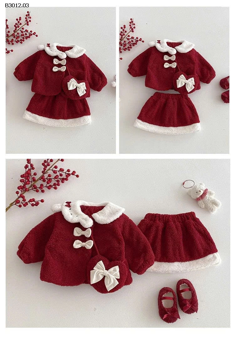 Bộ đồ diện tết cổ búp bê lót lông cừu cho bé gái- giá sỉ 247k