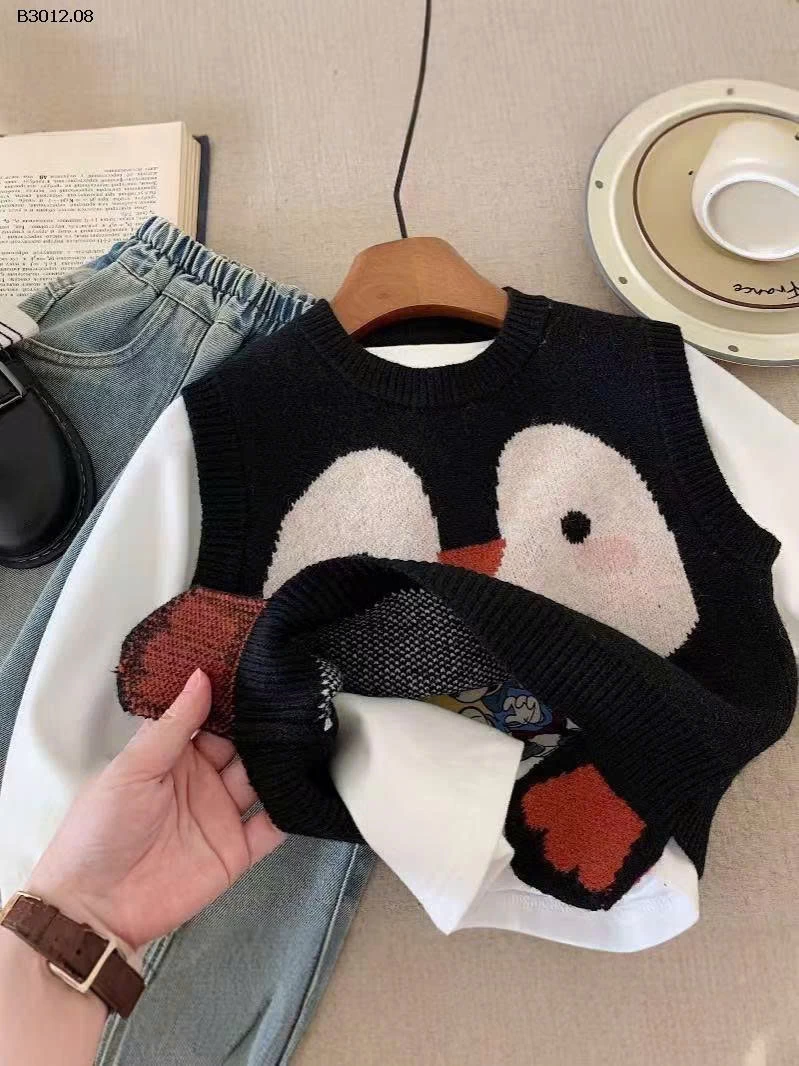  Áo gile len chim cánh cụt dễ thương dã man -Giá sỉ  ÁO 144k/1c MŨ   59k/1c