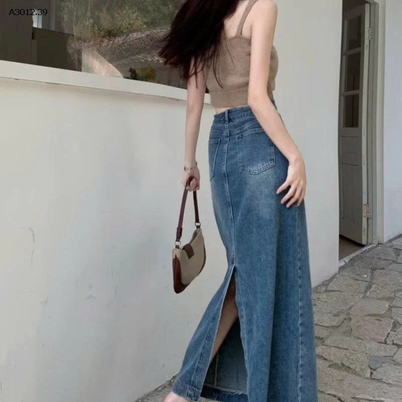 CHÂN VÁY MIDI DENIM CẠP CAO DÁNG CHỮ A - sỉ 184k
