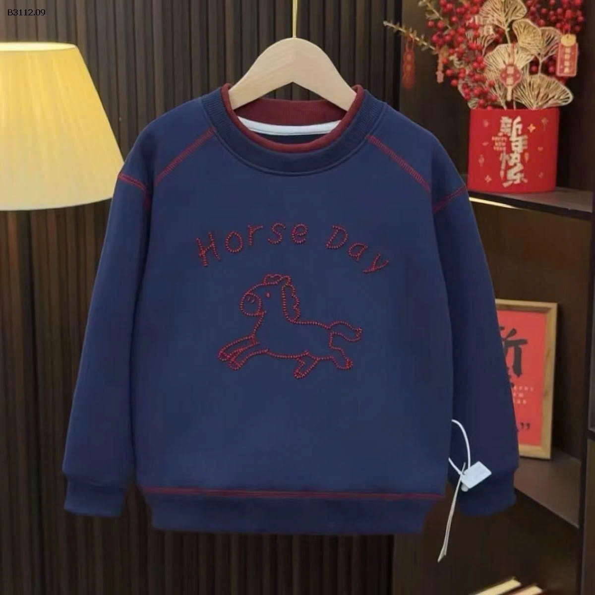 Áo nỉ in ngựa lót lông cừu cho bé-Giá sỉ 132k