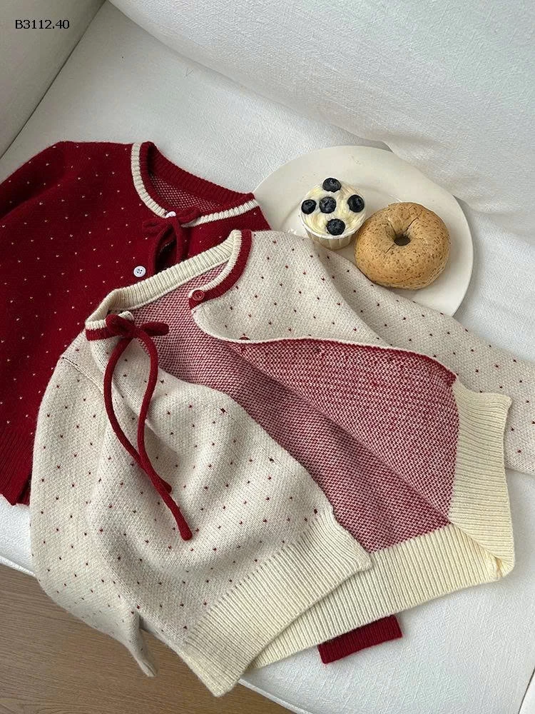 ÁO CARDIGAN LEN CHẤM BI AMBB-Giá sỉ  sz 90-150: 198k sz 160: 215k